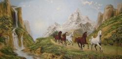 картины, гобелен, животные, птицы, лошади, Быстрее ветра