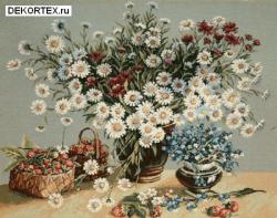 картина, гобелен, цветы, букет, натюрморт, Белые ромашки