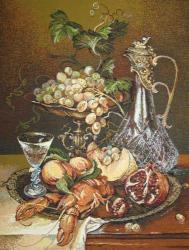картина, гобелен, цветы, букет, натюрморт, Натюрморт с гранатом