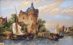 гобелен, парусник, море