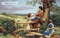 картина, гобелен, девушки, У околицы